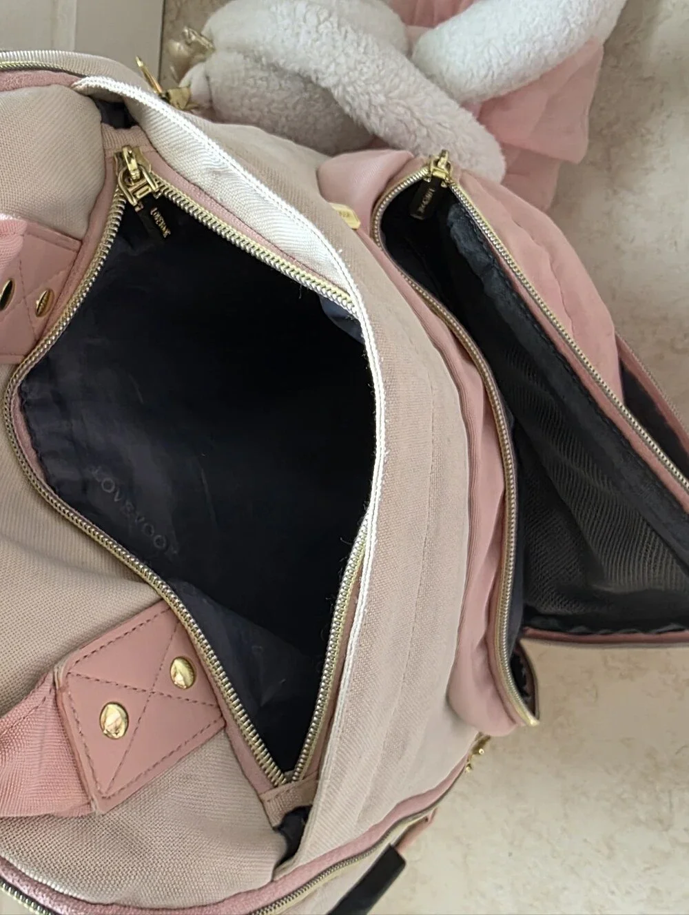 LOVEVOOK Pink Cream Multi Pocket Laptop Backpack Travel Work School Bag